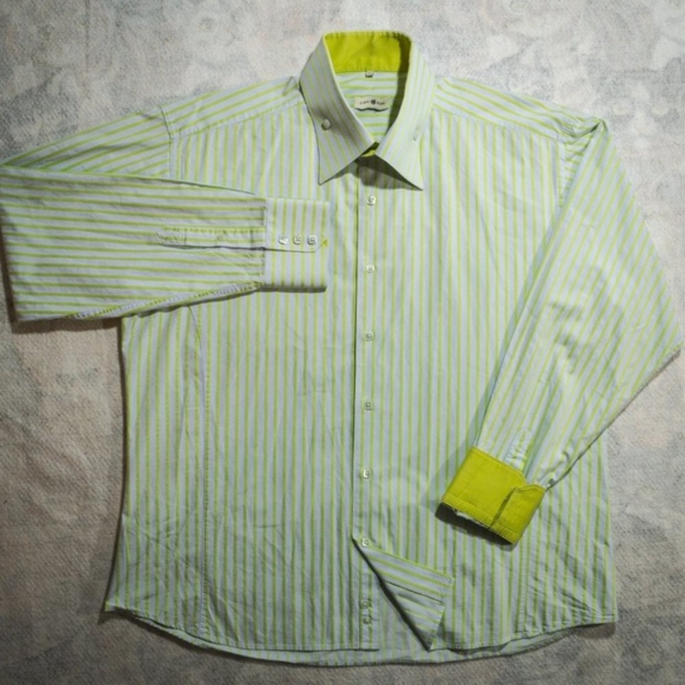 Stone Rose Lime Green White Casual Button-Up Shirt